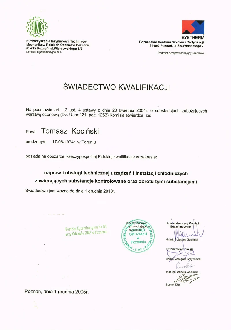 Dokument szkoleniowy – skan