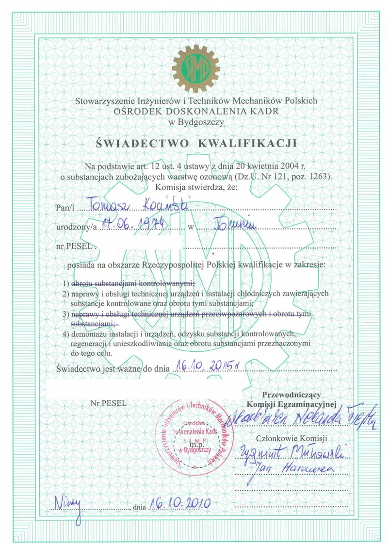 Świadectwo kwalifikacji – skan