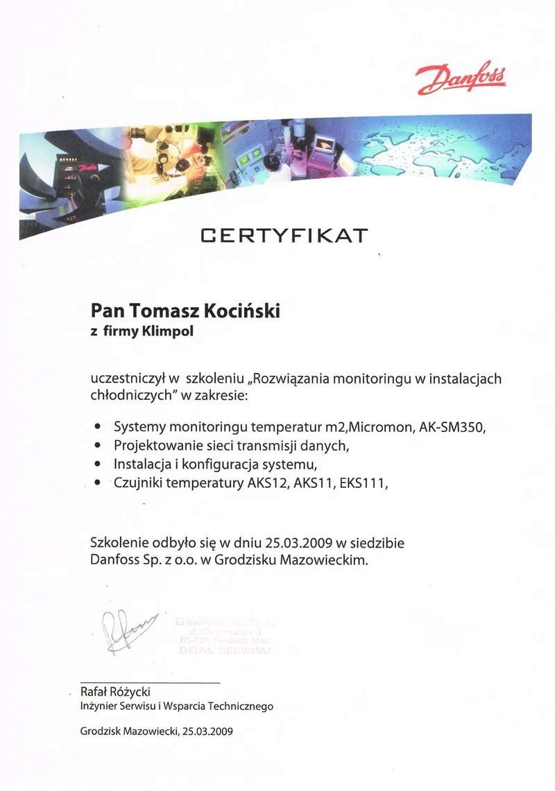 Certyfikat Danfoss – skan