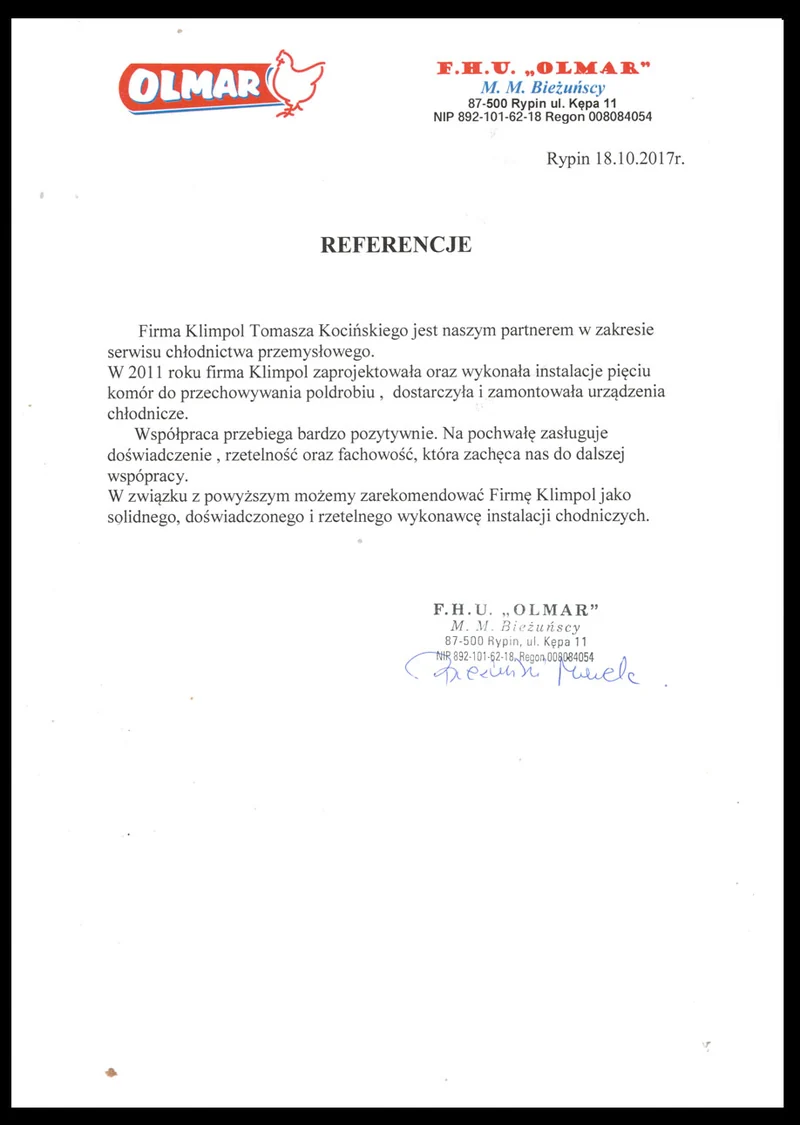 List referencyjny Olmar – skan